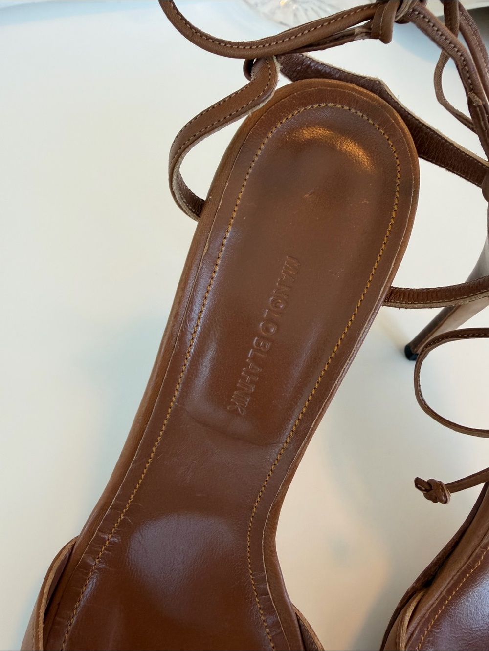 Vintage brown leather Manolo Blahnik lace up sandals heels 40 - Picture 2 of 5